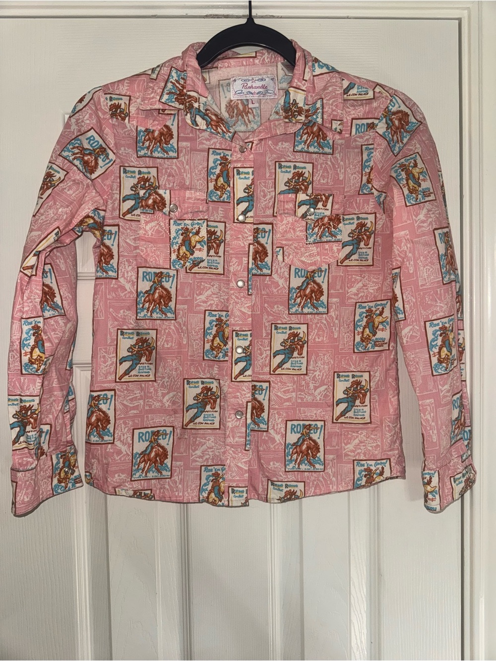 Kids Pink Rodeo-Print Button-Down Shirt